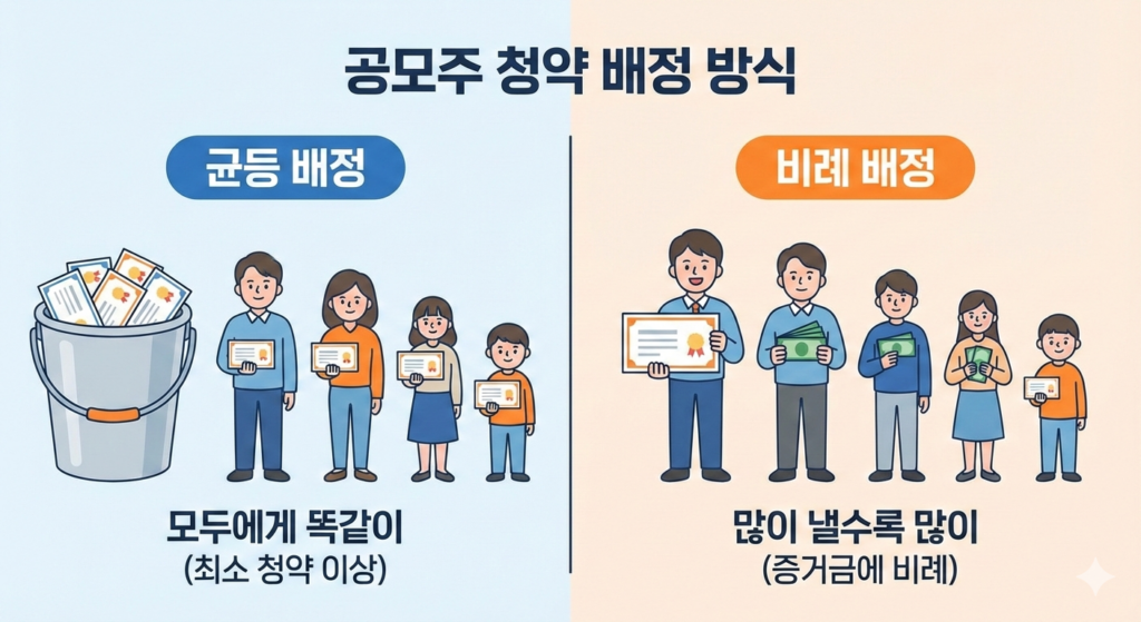 균등배정 비례배정 차이